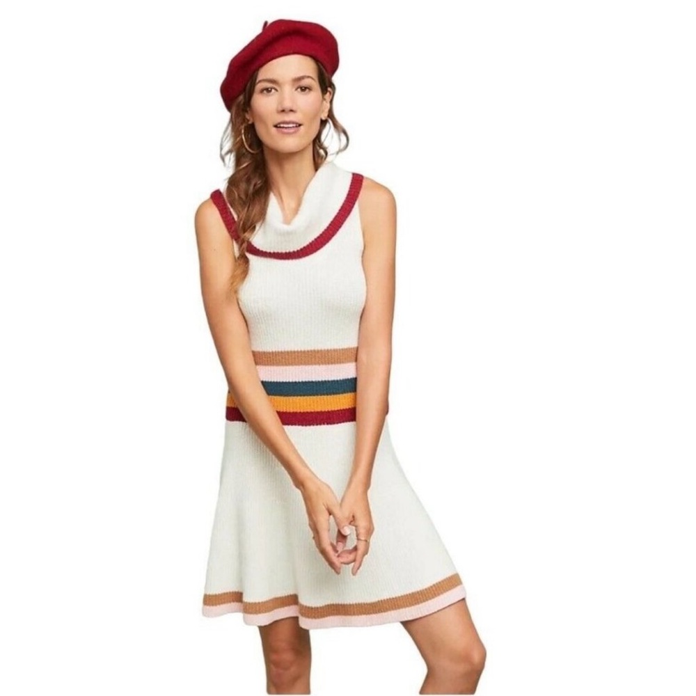 Anthropologie Maeve Small White Cowl Neck Sleeveless Sporty Sweater Knit Dress